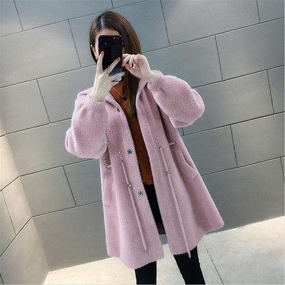 Vunena jakna Ženski kaputi Novo 2023. Vuneni kaput Ženska odjeća Duge, uske, debele tople jakne s kapuljačom Ženske parke crne mode