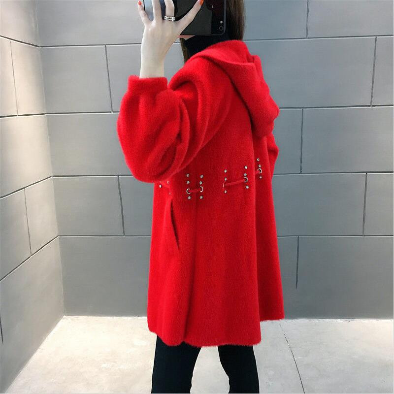 Vunena jakna Ženski kaputi Novo 2023. Vuneni kaput Ženska odjeća Duge, uske, debele tople jakne s kapuljačom Ženske parke crne mode