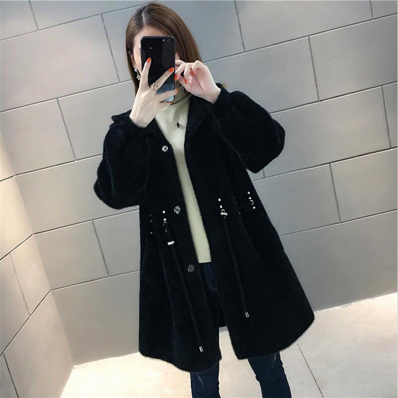Vunena jakna Ženski kaputi Novo 2023. Vuneni kaput Ženska odjeća Duge, uske, debele tople jakne s kapuljačom Ženske parke crne mode