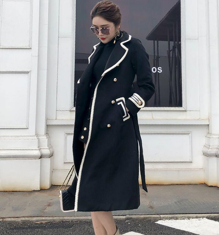 Jauna ziemas vilnas jaka sievietēm 2023. gada rudens vilnas mētelis sieviešu apģērbi gari, tievi biezi silti mēteļi sieviešu jakas virsdrēbes melns