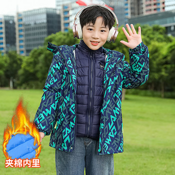 Зимно училищно детско облекло, момчета, горнища с качулка, яке с цип + памучна подплата, детска топла парка с азбука за 3-14 години XMP117