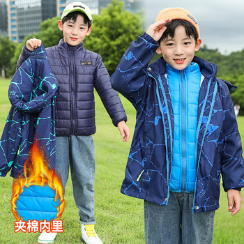 Зимно училищно детско облекло, момчета, горнища с качулка, яке с цип + памучна подплата, детска топла парка с азбука за 3-14 години XMP117
