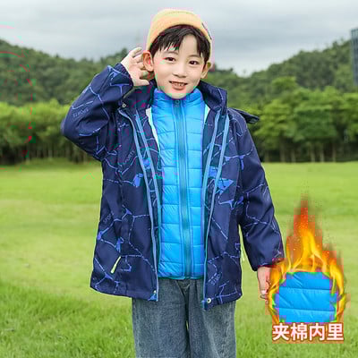 Téli iskolai gyerek felszerelés fiú kapucnis felsők cipzáras dzseki + pamut párnázott bélésű gyermek ábécé meleg Parka 3-14 éves korig XMP117