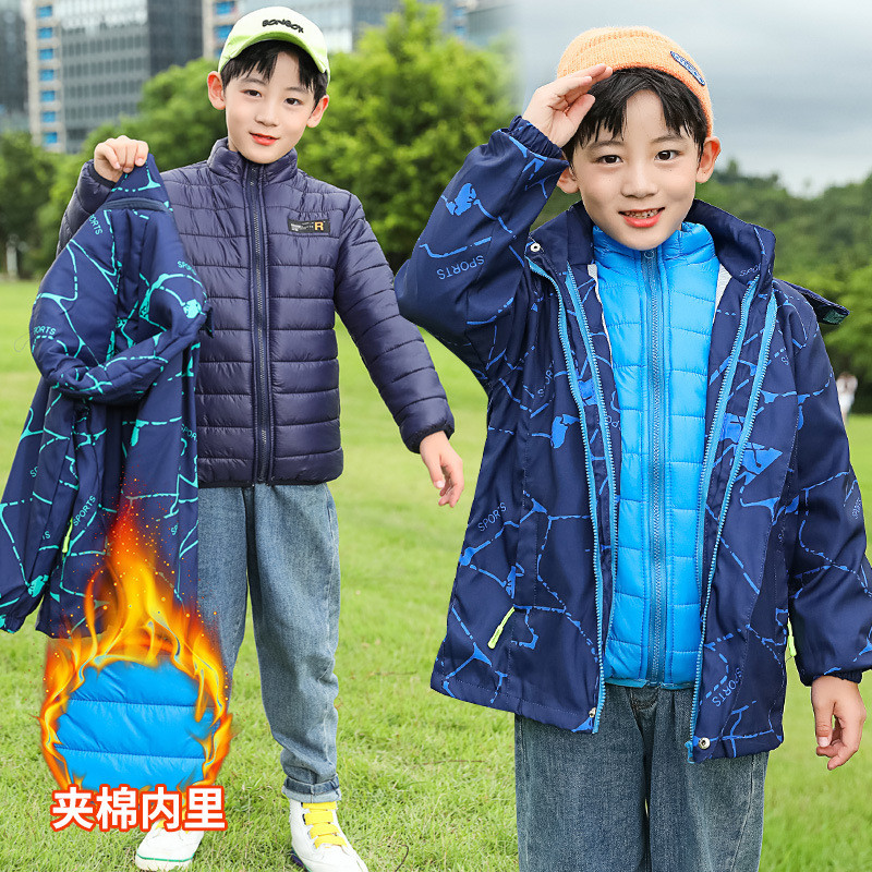 Téli iskolai gyerek felszerelés fiú kapucnis felsők cipzáras dzseki + pamut párnázott bélésű gyermek ábécé meleg Parka 3-14 éves korig XMP117