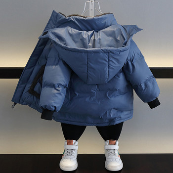 Зимни дрехи за момчета Топли плюшени широки детски якета с качулка 2023 Ново пухено памучно палто Водоустойчиви детски паркове XMP475