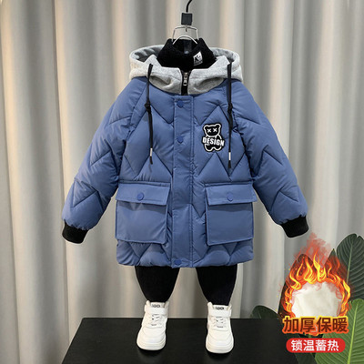 Téli ruhák fiúknak meleg plüss kapucnis bő gyerek dzsekik 2023 új pehelypamut kabát vízálló gyerekparkas XMP475