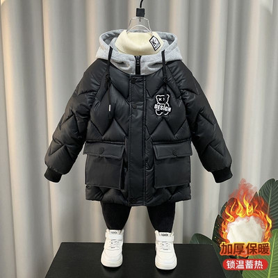 Téli ruhák fiúknak meleg plüss kapucnis bő gyerek dzsekik 2023 új pehelypamut kabát vízálló gyerekparkas XMP475