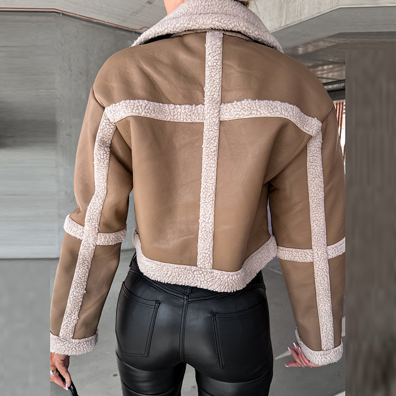 Retro silta ādas raibā kažokāda sieviešu mētelis ar nolaižamu apkakli, sprādzi, šaura virsjaka rudens ziemas virsdrēbes ar garām piedurknēm.