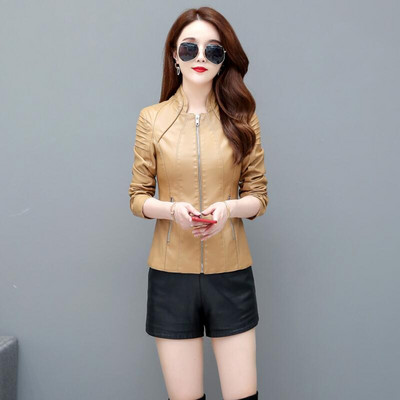 Jachetă din piele de primăvară 3XL pentru femei, nou 2023, haină din piele PU pentru femei, scurtă, subțire, de toamnă pentru motociclete, haine din piele pentru femei