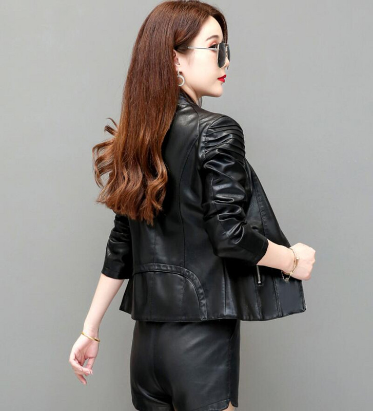 Jachetă din piele de primăvară 3XL pentru femei, nou 2023, haină din piele PU pentru femei, scurtă, subțire, de toamnă pentru motociclete, haine din piele pentru femei