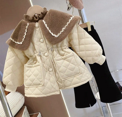 Meiteņu kokvilnas jaka 2023. gada jauna bērnu modes korejiešu vējjaka, bērnu ziemas apģērbi, plīša un bieza kokvilnas jaka