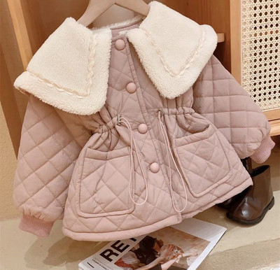 Meiteņu kokvilnas jaka 2023. gada jauna bērnu modes korejiešu vējjaka, bērnu ziemas apģērbi, plīša un bieza kokvilnas jaka