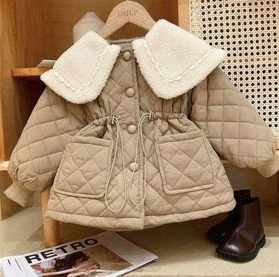 Meiteņu kokvilnas jaka 2023. gada jauna bērnu modes korejiešu vējjaka, bērnu ziemas apģērbi, plīša un bieza kokvilnas jaka