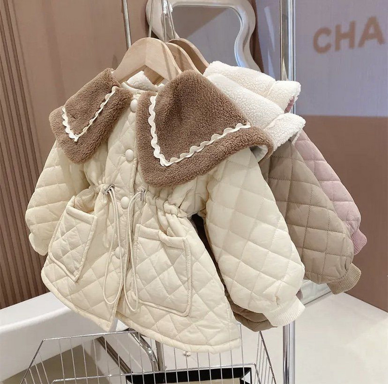 Meiteņu kokvilnas jaka 2023. gada jauna bērnu modes korejiešu vējjaka, bērnu ziemas apģērbi, plīša un bieza kokvilnas jaka