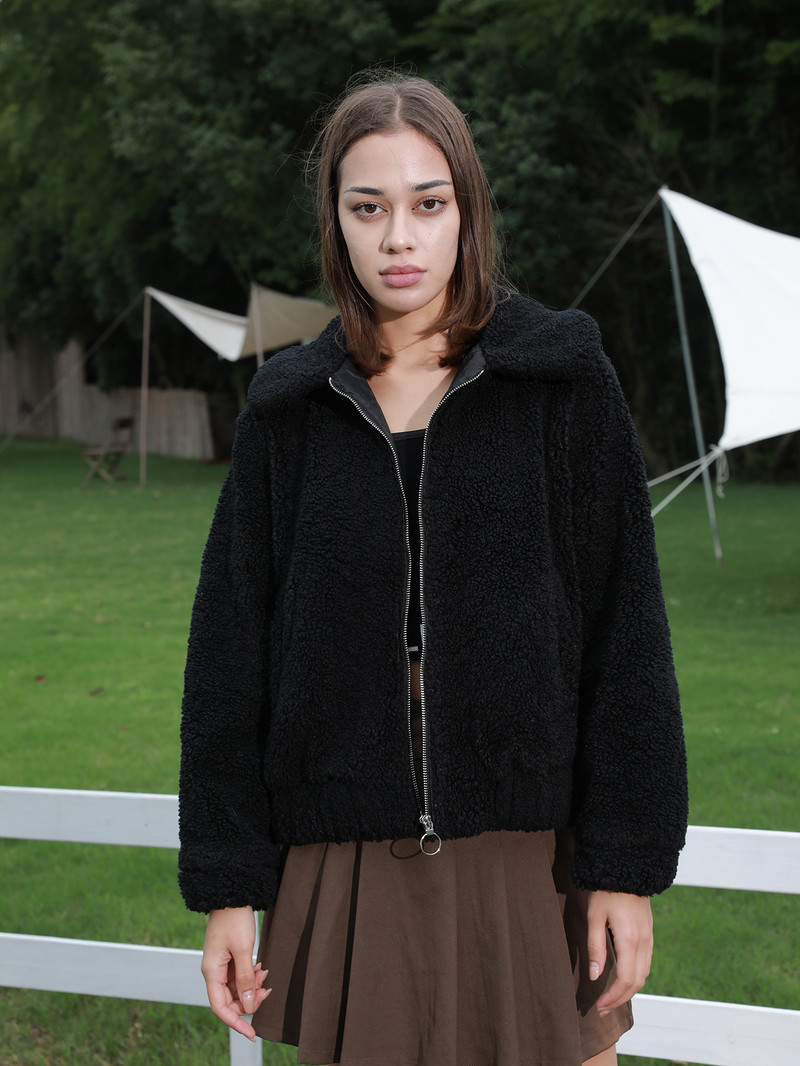 Jachetă de iarnă pentru femei, din lână de miel, haină de blană de oaie, de oaie, scurtă, de iarnă, de haine groase de modă pentru femei