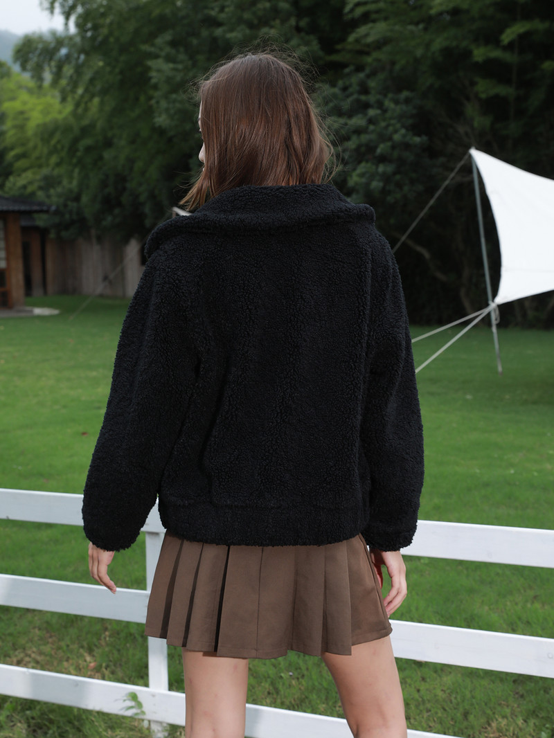 Jachetă de iarnă pentru femei, din lână de miel, haină de blană de oaie, de oaie, scurtă, de iarnă, de haine groase de modă pentru femei