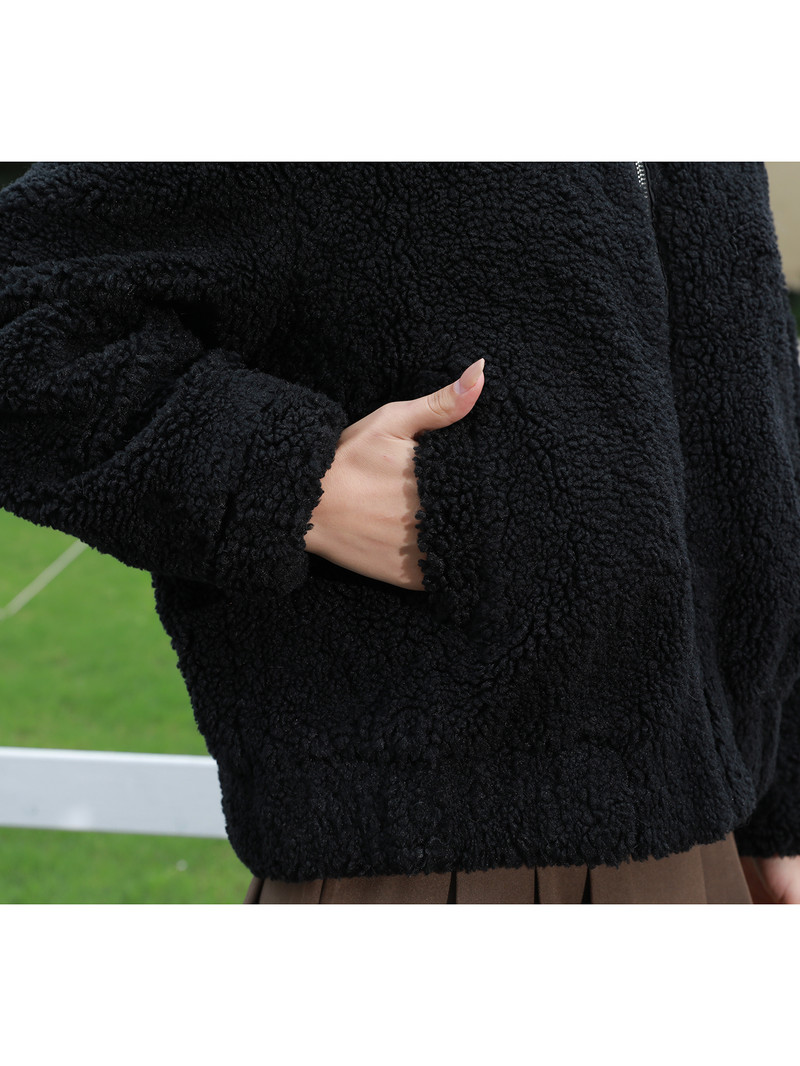 Jachetă de iarnă pentru femei, din lână de miel, haină de blană de oaie, de oaie, scurtă, de iarnă, de haine groase de modă pentru femei