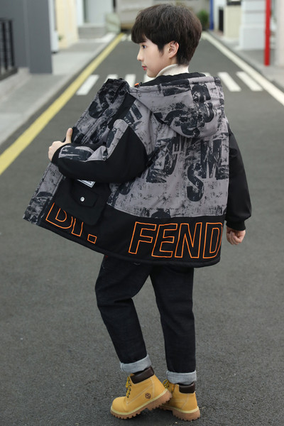 Jachetă de iarnă pentru băiat, cu glugă, din catifea, pentru copii, ocazional, din bumbac, căptușită, parka pentru copii XMP513