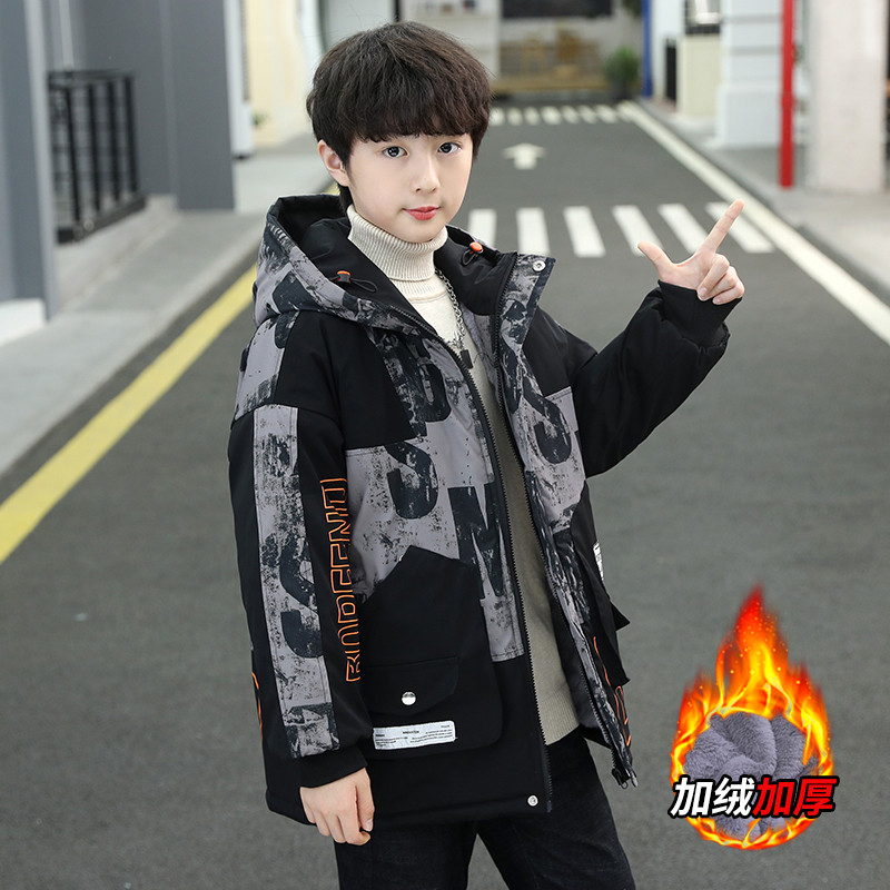 Jachetă de iarnă pentru băiat, cu glugă, din catifea, pentru copii, ocazional, din bumbac, căptușită, parka pentru copii XMP513