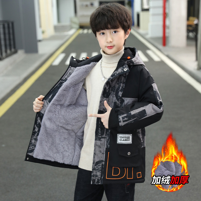 Jachetă de iarnă pentru băiat, cu glugă, din catifea, pentru copii, ocazional, din bumbac, căptușită, parka pentru copii XMP513