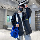 Paltoane pentru băieți, primăvară, toamnă, cool 2023, parka pentru copii la modă, jachete cu fermoar, imprimare în spate, mâneci întregi, îmbrăcăminte de vânt.