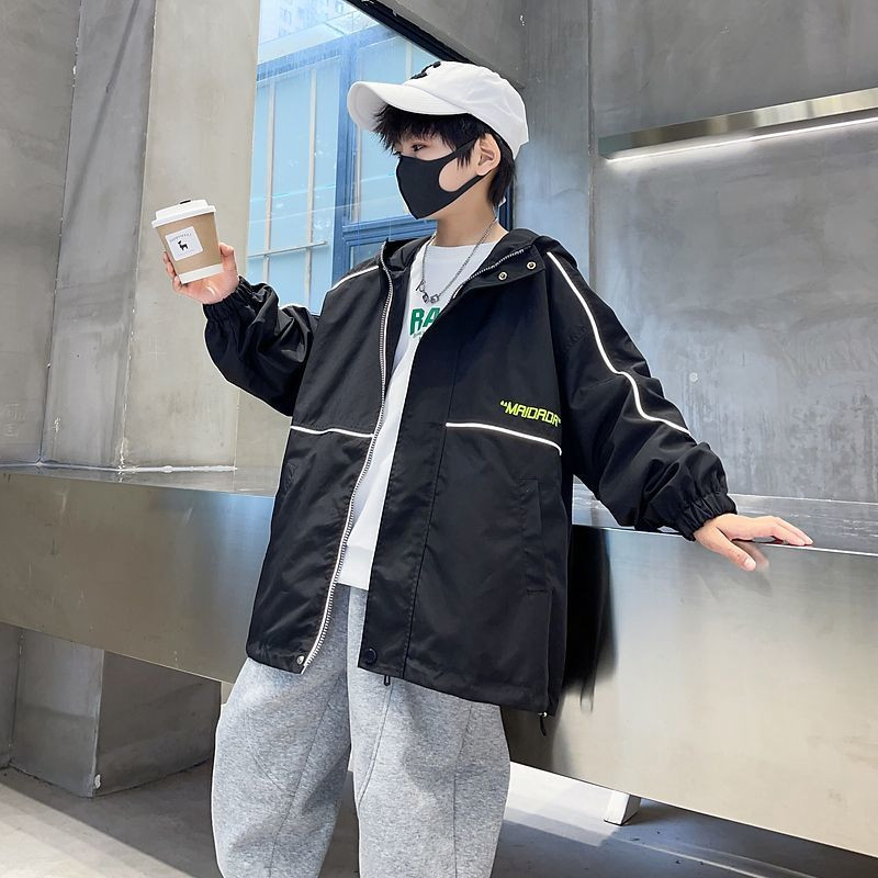 Paltoane pentru băieți, primăvară, toamnă, cool 2023, parka pentru copii la modă, jachete cu fermoar, imprimare în spate, mâneci întregi, îmbrăcăminte de vânt.