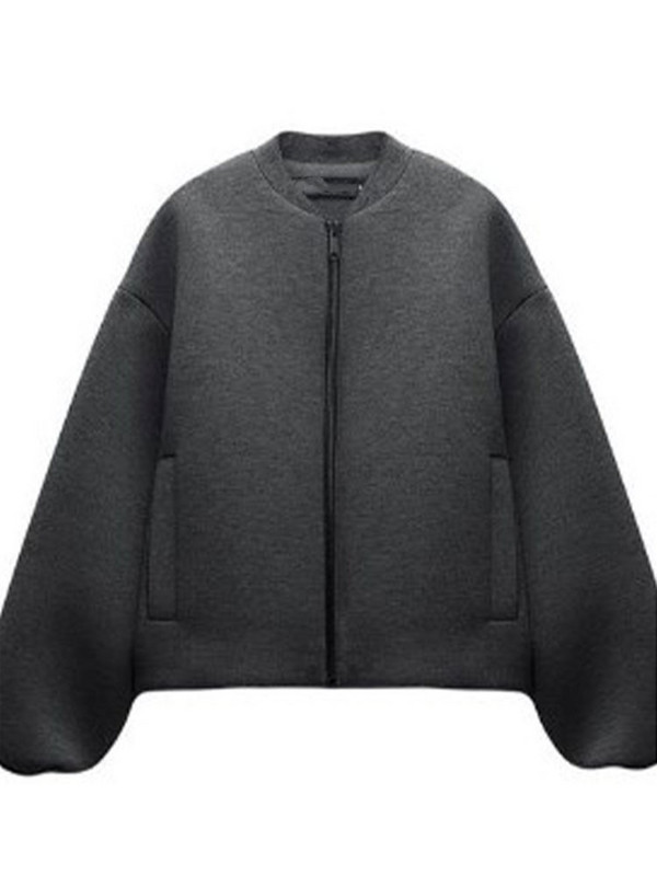 Apgriezta pelēka silta bumbvedēja jaka Ticken mākslīgā kašmira rāvējslēdzējs rudens sieviešu mētelis ar vienrindu apkakles kabatas ielas apģērbi