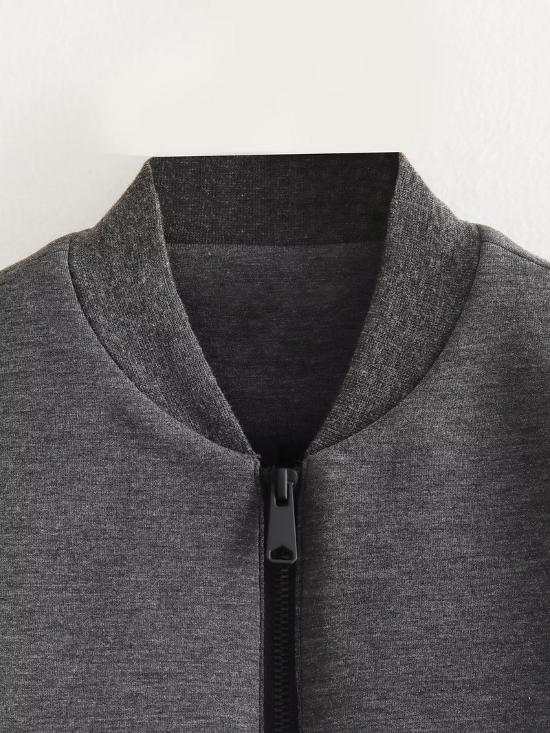 Apgriezta pelēka silta bumbvedēja jaka Ticken mākslīgā kašmira rāvējslēdzējs rudens sieviešu mētelis ar vienrindu apkakles kabatas ielas apģērbi