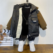 Gyermek kapucnis dzsekik Hamis 2db Felsőruházat Fiúk Téli Kabát Tizenéves Vastag Meleg Pamut Párnázott Parkas Plüss Hóruha XMP514