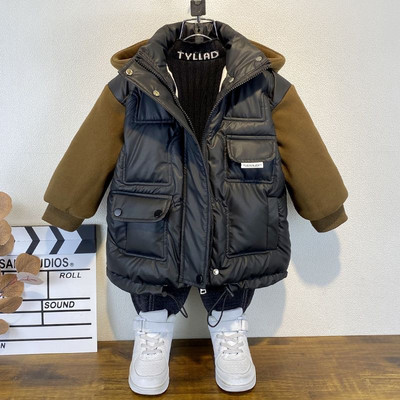 Gyermek kapucnis dzsekik Hamis 2db Felsőruházat Fiúk Téli Kabát Tizenéves Vastag Meleg Pamut Párnázott Parkas Plüss Hóruha XMP514