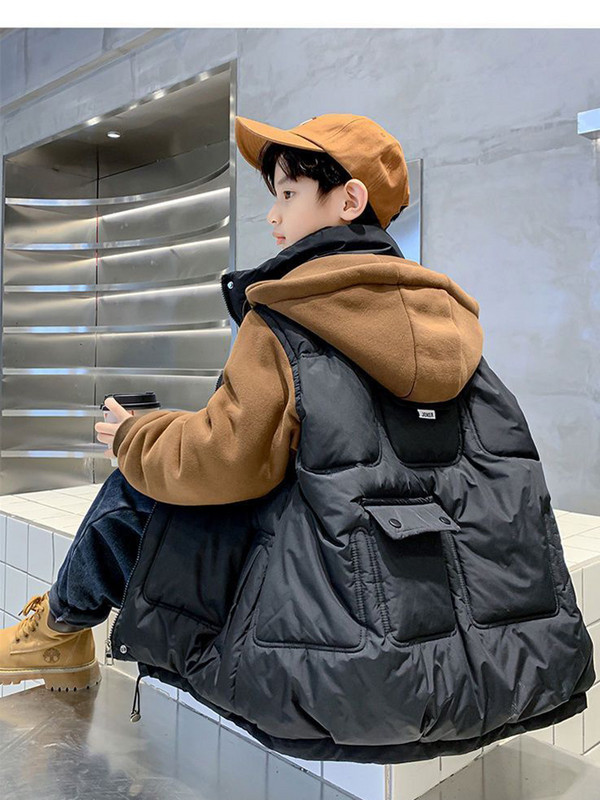 Gyermek kapucnis dzsekik Hamis 2db Felsőruházat Fiúk Téli Kabát Tizenéves Vastag Meleg Pamut Párnázott Parkas Plüss Hóruha XMP514