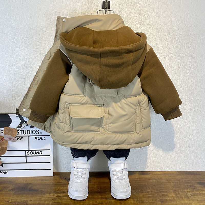 Gyermek kapucnis dzsekik Hamis 2db Felsőruházat Fiúk Téli Kabát Tizenéves Vastag Meleg Pamut Párnázott Parkas Plüss Hóruha XMP514