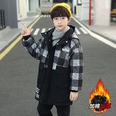 Jachetă din bumbac îngroșată, caldă de iarnă, pentru copii, băieți, cu glugă, cu fermoar, haine în carouri negre, parka, costum de zăpadă pentru copii XMP496