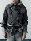 Jachete din denim șic Pentru femei Buzunar cu mânecă lungă cu rever cu cataramă metalică Închidere cu fermoar asimetric în față Jachetă cu fermoar motociclist pentru femei