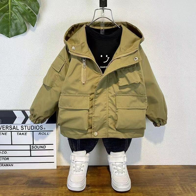 2023. őszi tavaszi gyermekruházat fiúk kapucnis dzseki cipzár tömör, többszörös zsebek, divatos 5-14 éves korig