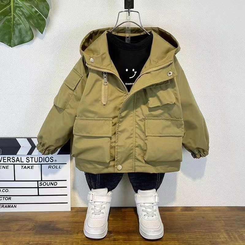 2023. őszi tavaszi gyermekruházat fiúk kapucnis dzseki cipzár tömör, többszörös zsebek, divatos 5-14 éves korig