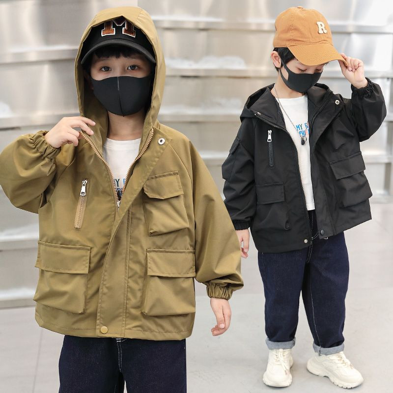 2023. őszi tavaszi gyermekruházat fiúk kapucnis dzseki cipzár tömör, többszörös zsebek, divatos 5-14 éves korig