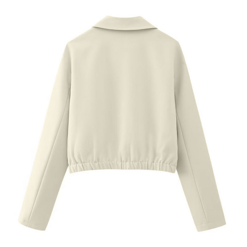 Eiropas un amerikāņu stila rudens jauns vienkrāsains atloks īss krekls stila jaka sporta jaka sieviešu kokvilna