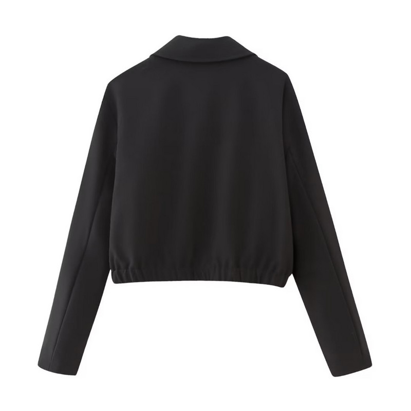 Eiropas un amerikāņu stila rudens jauns vienkrāsains atloks īss krekls stila jaka sporta jaka sieviešu kokvilna