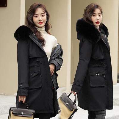 Jachetă de iarnă Parka pentru femei - Mantoane lungi de 30 de grade pentru femei 2023 Nou guler de blană cu glugă Se îngroașă Parka caldă detașabilă