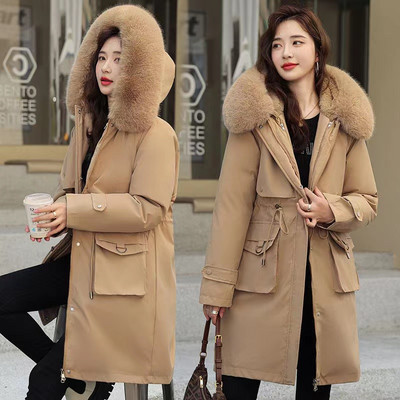 Jachetă de iarnă Parka pentru femei - Mantoane lungi de 30 de grade pentru femei 2023 Nou guler de blană cu glugă Se îngroașă Parka caldă detașabilă
