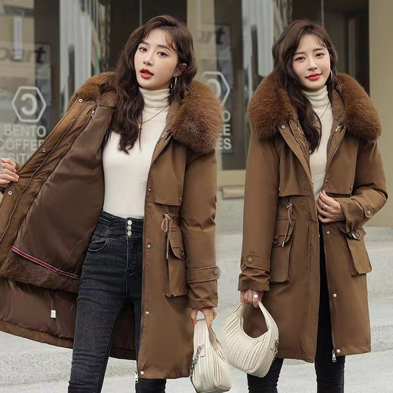 Jachetă de iarnă Parka pentru femei - Mantoane lungi de 30 de grade pentru femei 2023 Nou guler de blană cu glugă Se îngroașă Parka caldă detașabilă