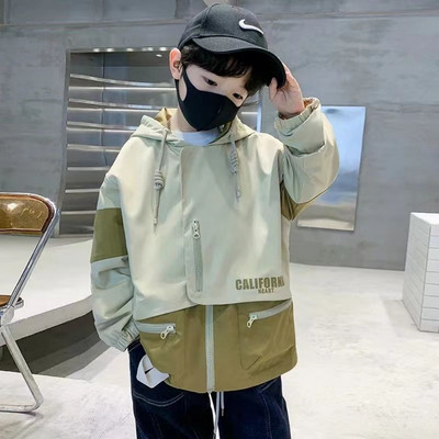 Saliktas ikdienišķas rāvējslēdzēja kapuces mēteļi pavasara rudens zēniem ielas apģērba jaka Bērnu modes ar pilnām piedurknēm apdrukātas drēbes