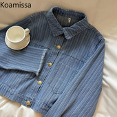Jachetă de blugi vintage pentru femei Komissa, primăvară, toamnă 2022, în dungi, la modă, pentru damă, șic