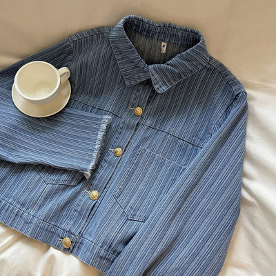 Jachetă de blugi vintage pentru femei Komissa, primăvară, toamnă 2022, în dungi, la modă, pentru damă, șic