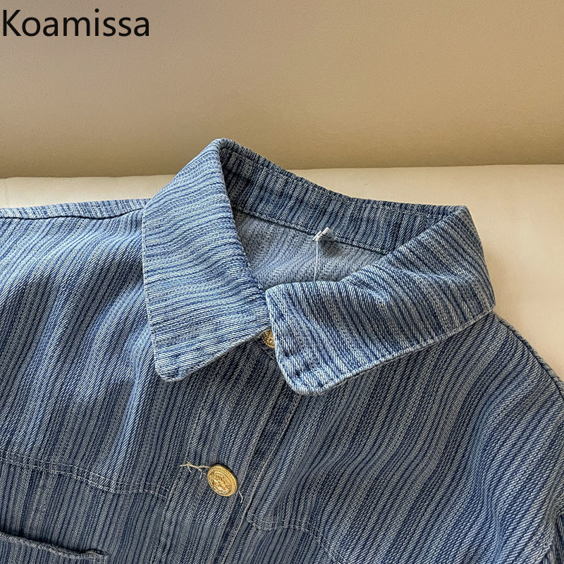 Jachetă de blugi vintage pentru femei Komissa, primăvară, toamnă 2022, în dungi, la modă, pentru damă, șic