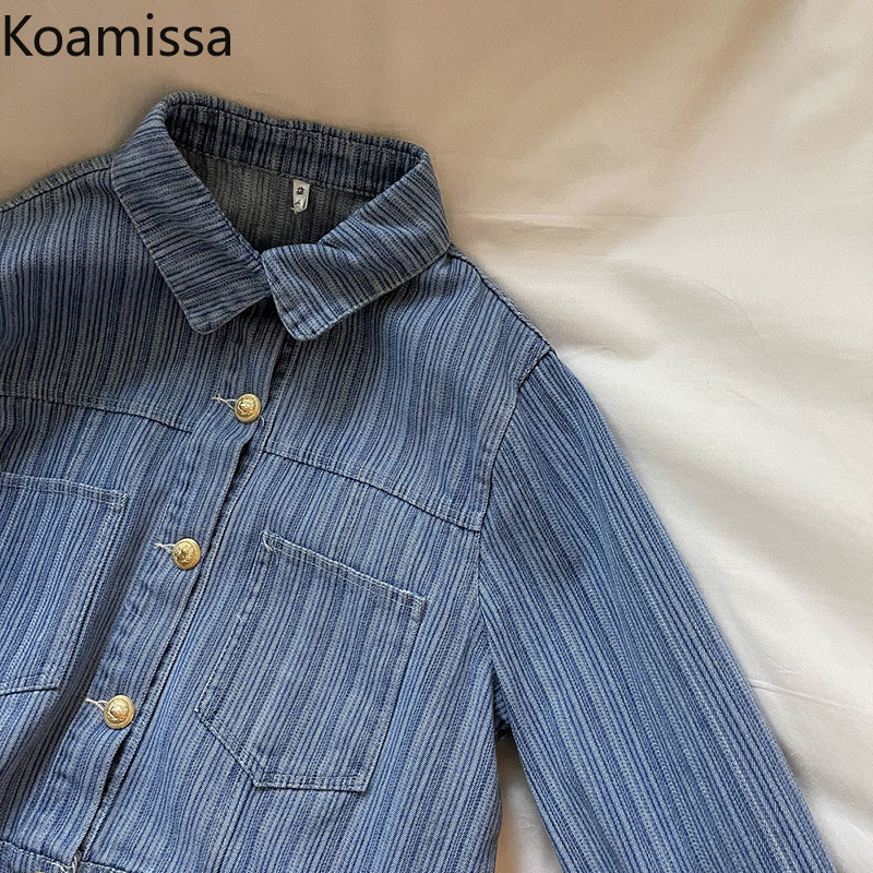 Jachetă de blugi vintage pentru femei Komissa, primăvară, toamnă 2022, în dungi, la modă, pentru damă, șic