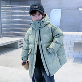 Parka largi pentru băieți, iarnă, groasă, ocazională, jachetă cu glugă, modă, verde, bumbac, haină lungă caldă, fermoar, îmbrăcăminte exterioară pentru copii XMP542