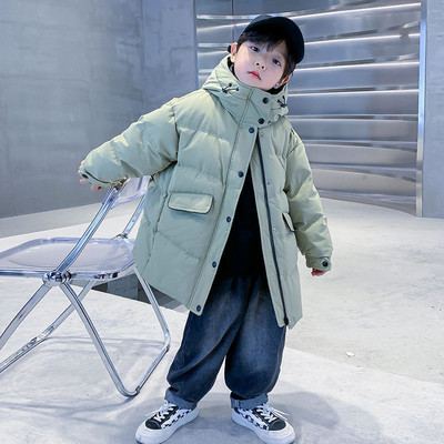 Parka largi pentru băieți, iarnă, groasă, ocazională, jachetă cu glugă, modă, verde, bumbac, haină lungă caldă, fermoar, îmbrăcăminte exterioară pentru copii XMP542