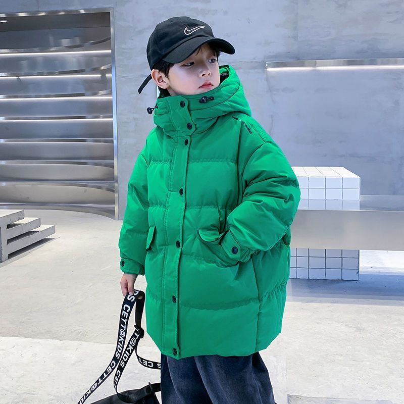 Parka largi pentru băieți, iarnă, groasă, ocazională, jachetă cu glugă, modă, verde, bumbac, haină lungă caldă, fermoar, îmbrăcăminte exterioară pentru copii XMP542